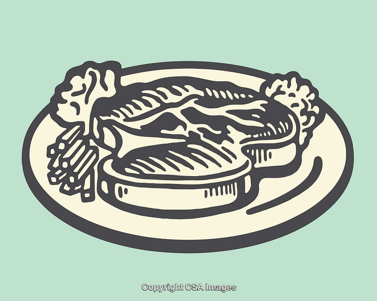 Elegant Line Art Illustration of Grilled Food Platter with Sides