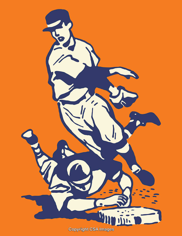 Dynamic Illustration of Baseball Slide with Bold Colors and Energy