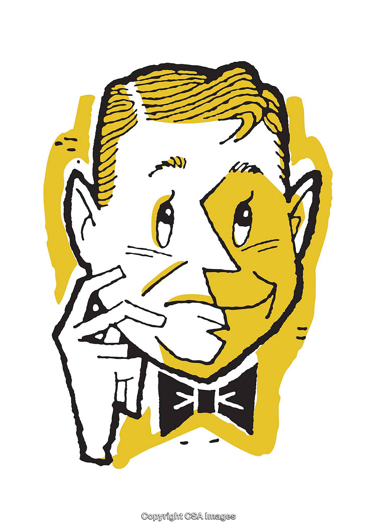 Vintage Style Abstract Illustration of a Smiling Character in Yellow and Black