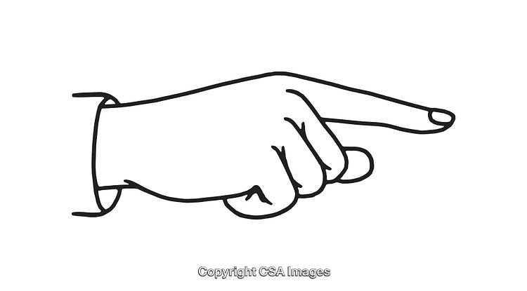 Black and White Line Art of a Pointing Hand Gesture