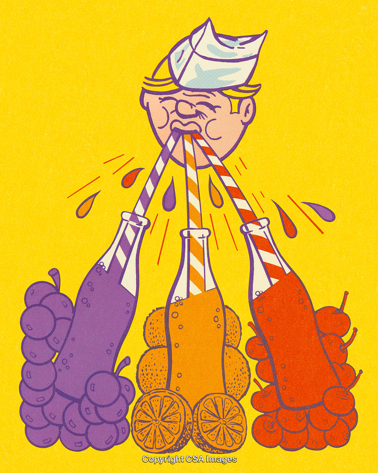Colorful Illustration of Fruit Juices Inspired by Fun and Playful Vintage Style