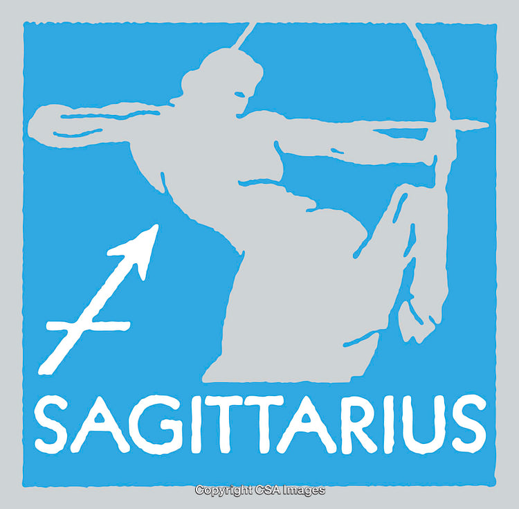 Sagittarius Zodiac Sign Illustration in Blue and Gray Color Scheme