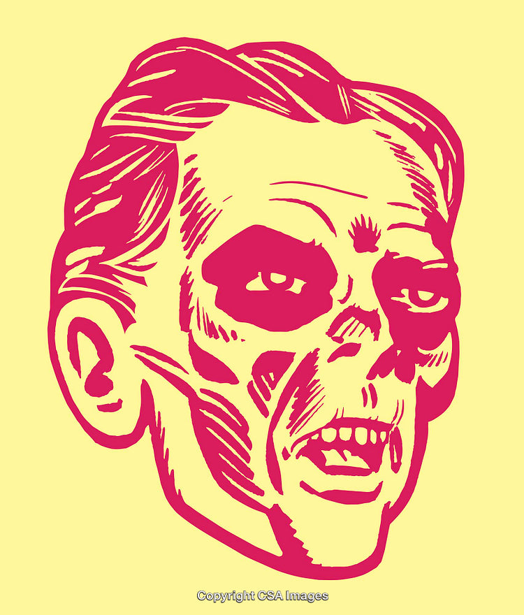 Vintage Style Illustration of a Zombie Character in Bold Pop Art Colors