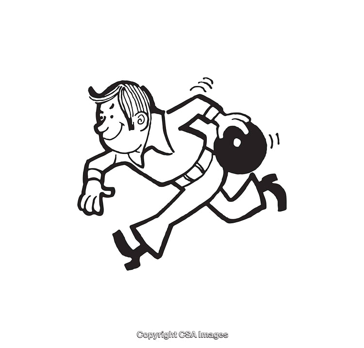 Retro Style Line Art of a Man Bowling in Action