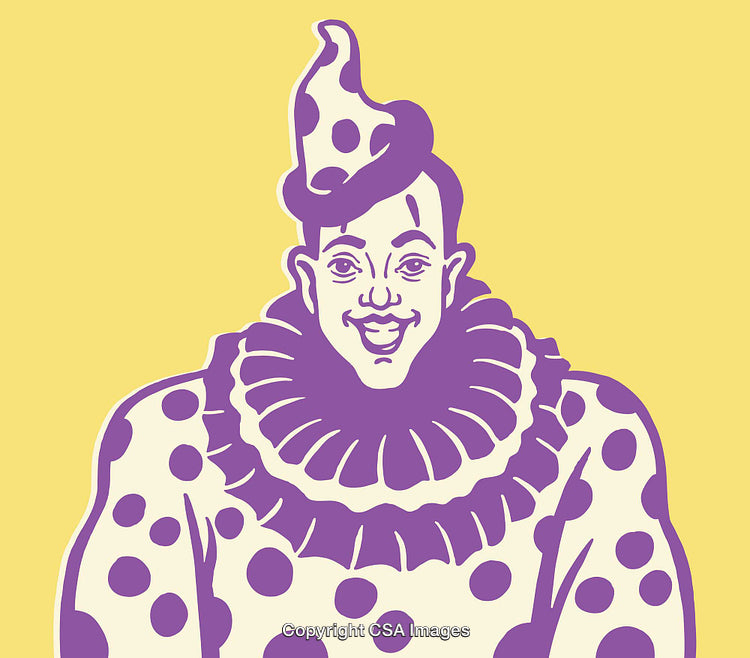 Colorful Clown Illustration in a Polka Dot Costume