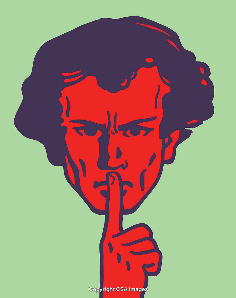Colorful Illustration of a Face Making a Quiet Gesture