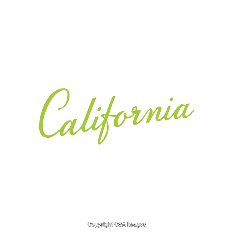 Elegant Green Script Text Reading California on White Background