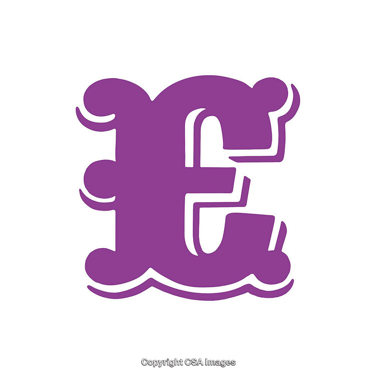 Bold Purple Letter E in Decorative Typography Style Design