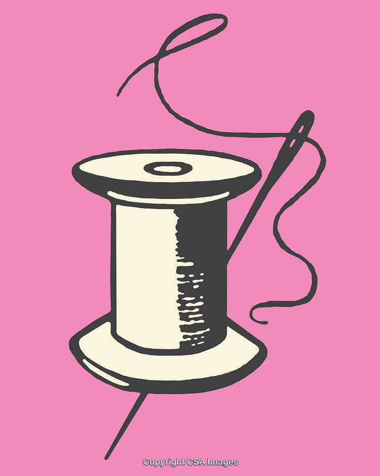 Colorful Needle and Thread Illustration on a Bright Pink Background