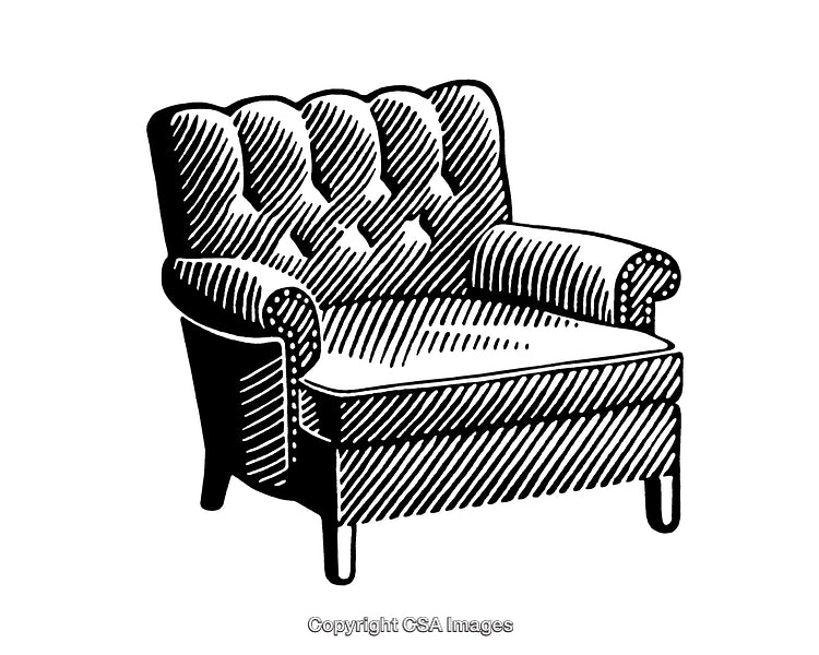 Elegant Black and White Engraving of a Luxury Armchair
