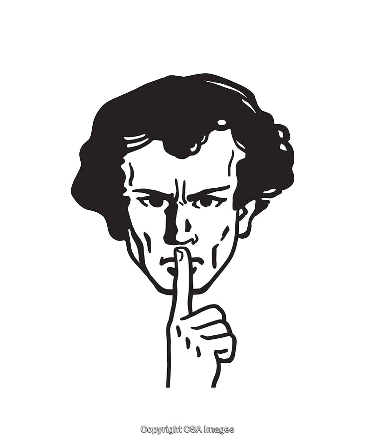 Black and White Illustration of a Person Gesturing Silence