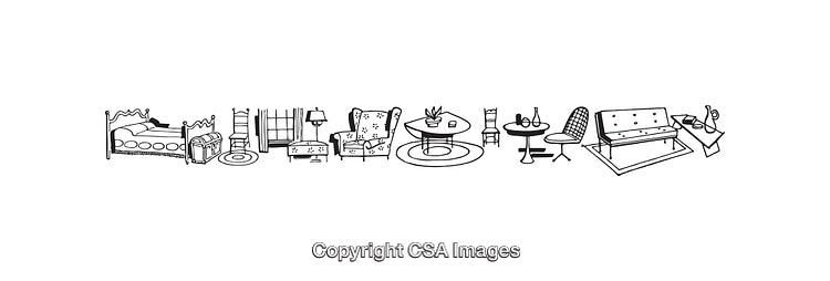 Black and White Line Art Illustrations of Various Furniture Items