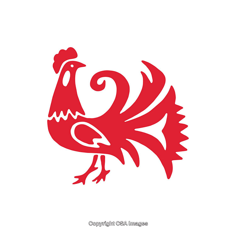 Stylized Red Rooster Icon in Simplified Artistic Design
