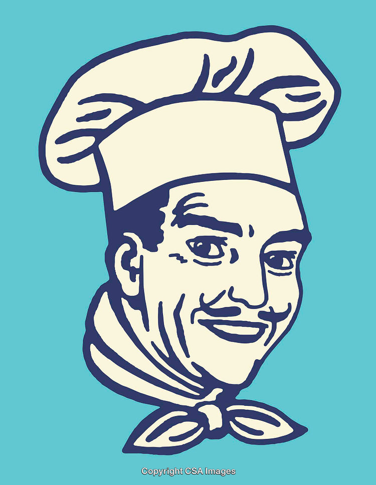 Retro Style Illustration of a Smiling Chef with a Hat and Scarf