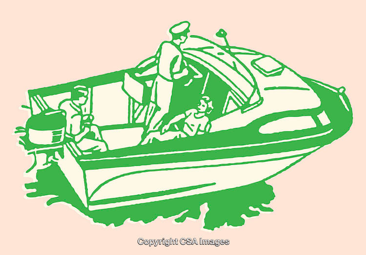 Color Line Art of People Enjoying a Motorboat on the Water