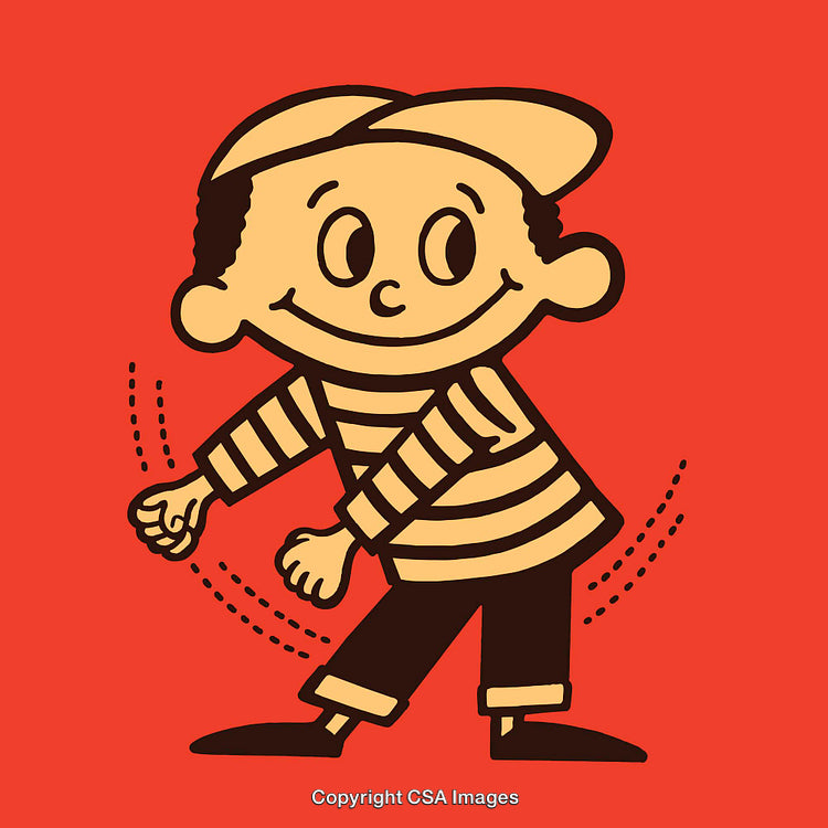 Retro Styled Cartoon Boy Drawing with Playful Expression on Bright Background