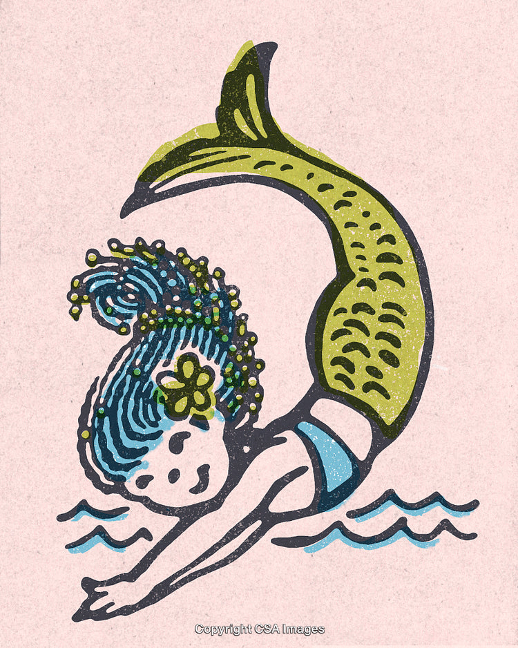 Playful Cartoon Mermaid Diving in the Ocean with a Cheerful Expression