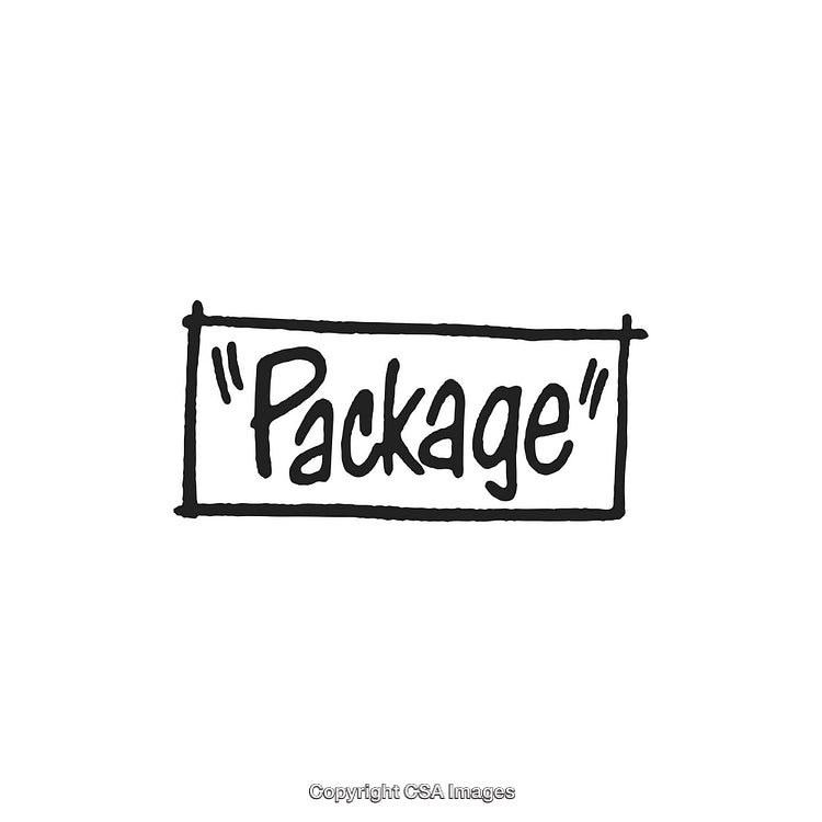 Hand-Drawn Label Featuring the Word Package in Artistic Compositions