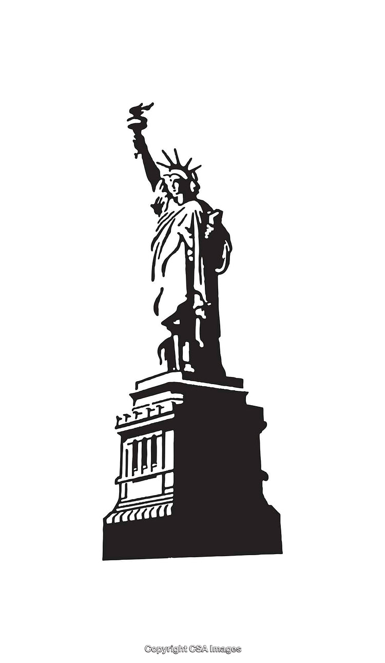 Black and White Illustration of the Statue of Liberty on Pedestal