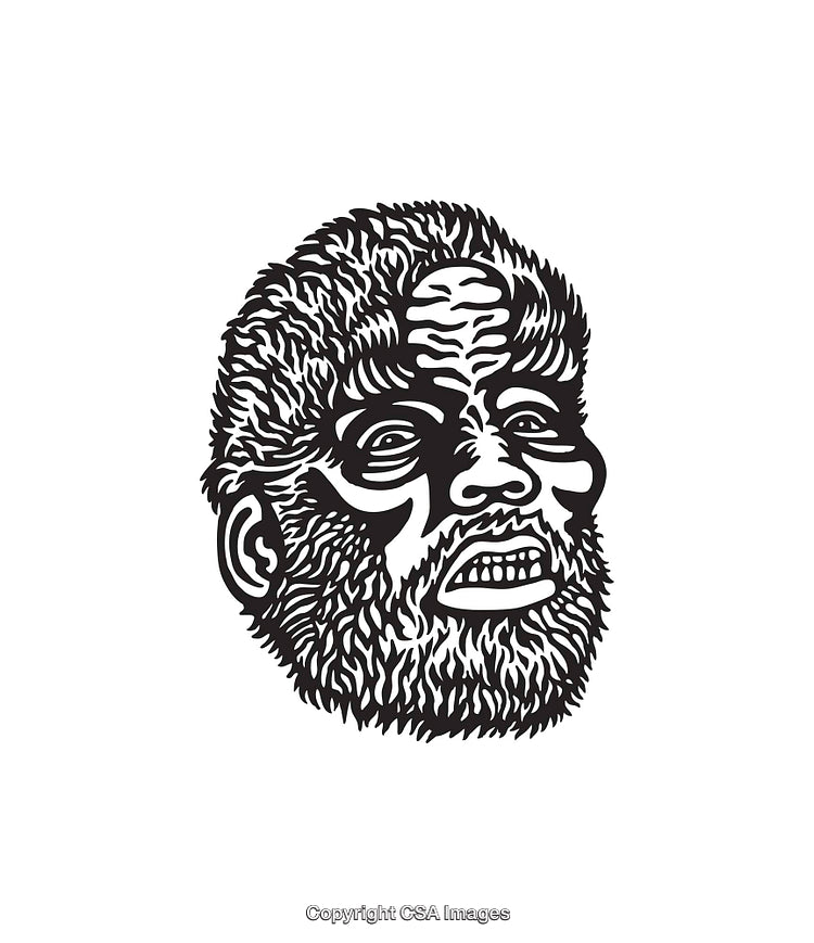 Detailed Black and White Line Art of a Character's Face Illustration