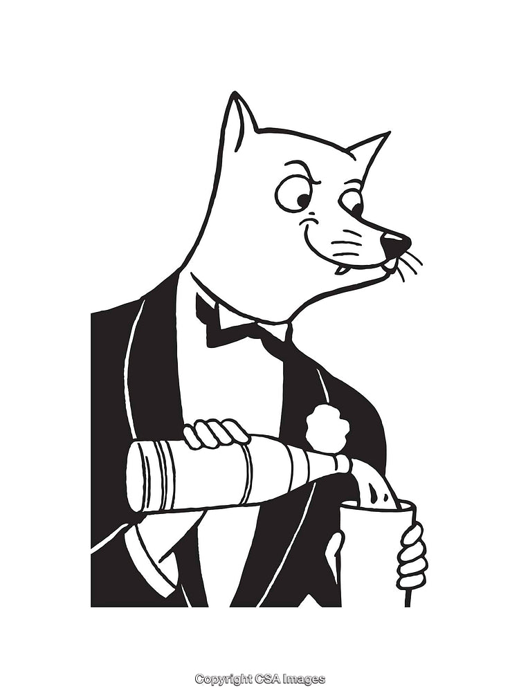 Stylized Black and White Illustration of a Cat in Formal Attire