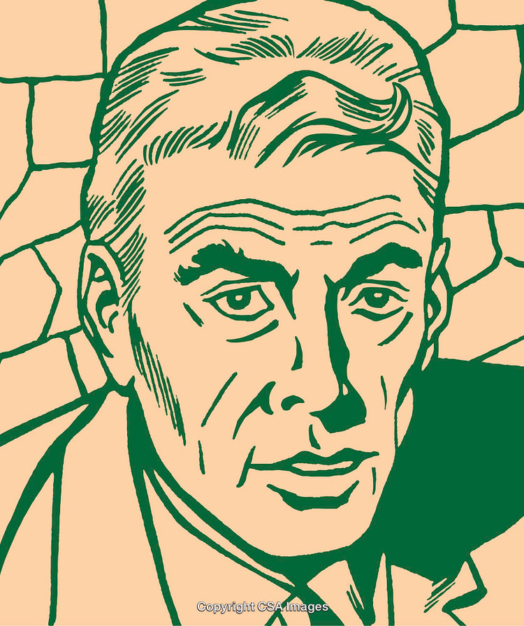Vintage Styled Line Drawing of a Man with a Thoughtful Expression