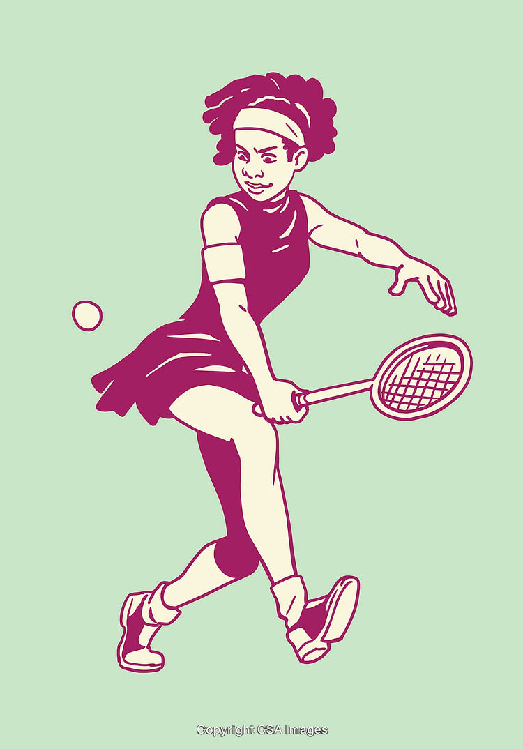 Female Tennis Player Swinging Racket in Retro Pop Art Style