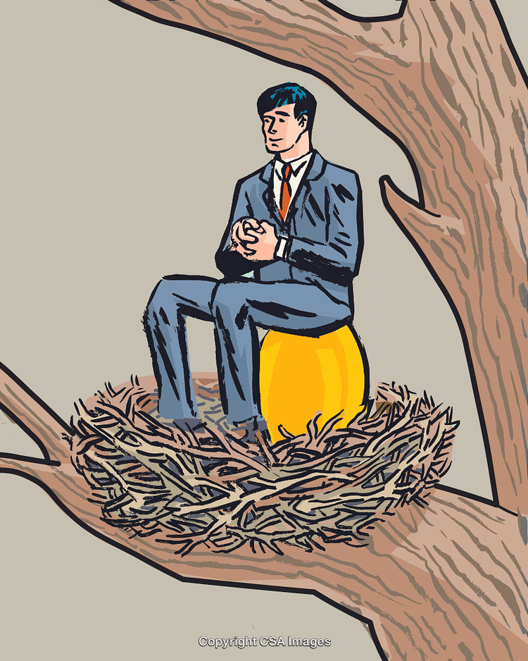 Businessman Sitting on a Golden Nest Egg