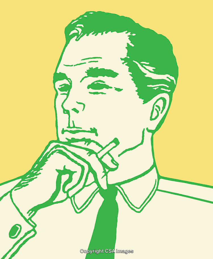 Retro Style Green and Yellow Illustration of Contemplative Gentleman