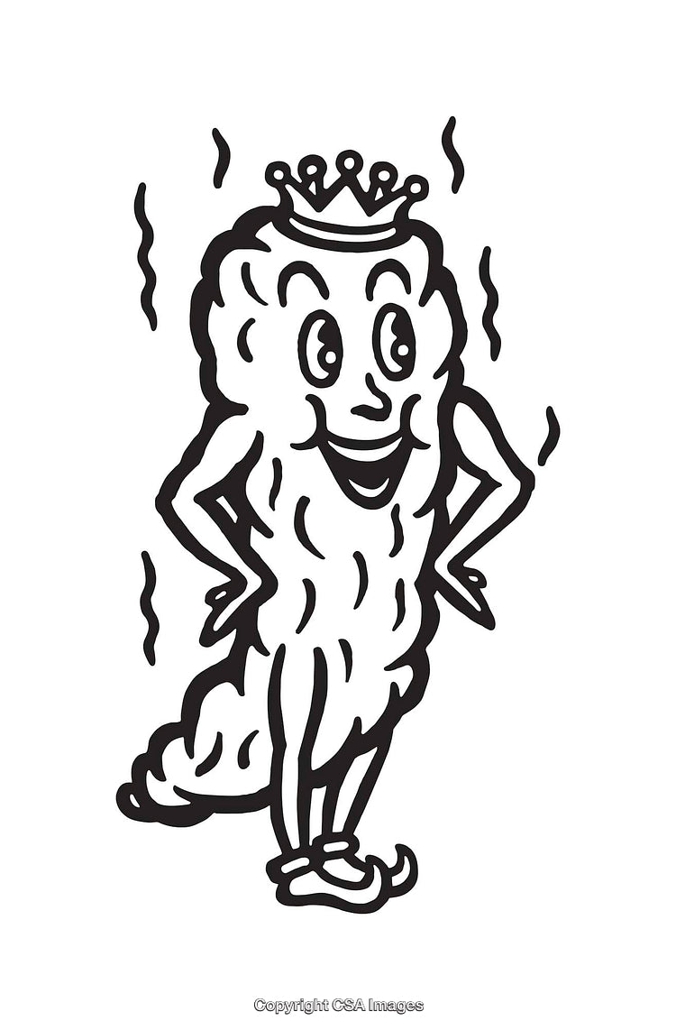 Quirky Black and White Line Art of a Crowned Character Illustration