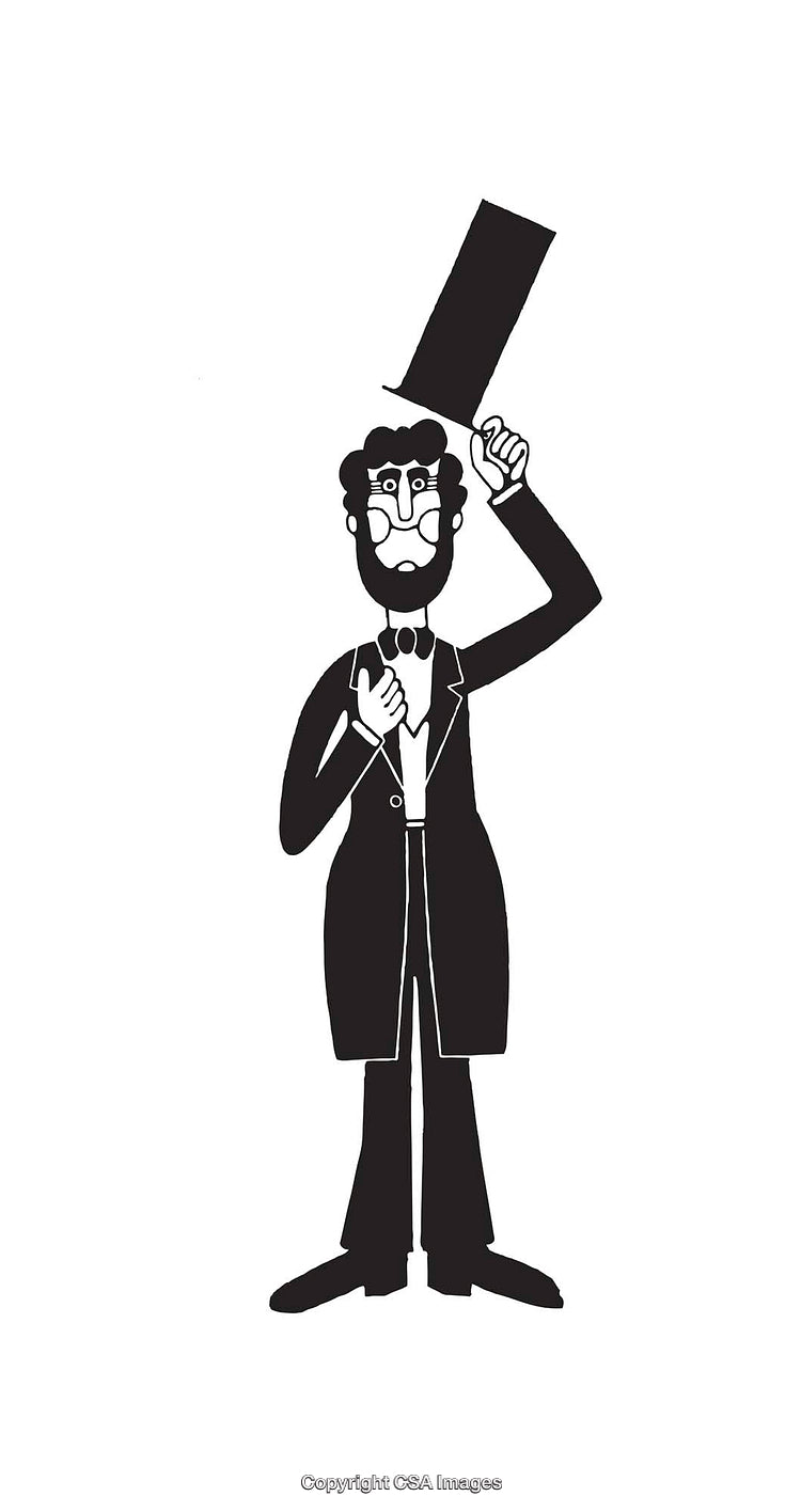 Black and White Illustration of a Person with Top Hat and Beard