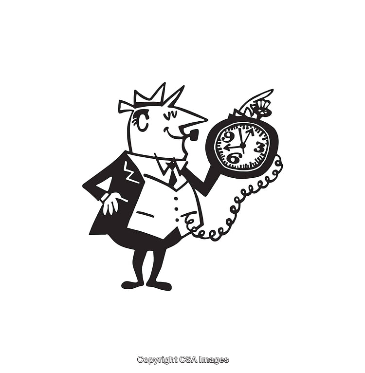 Vintage Businessman Holding Stopwatch in Classic Cartoon Style