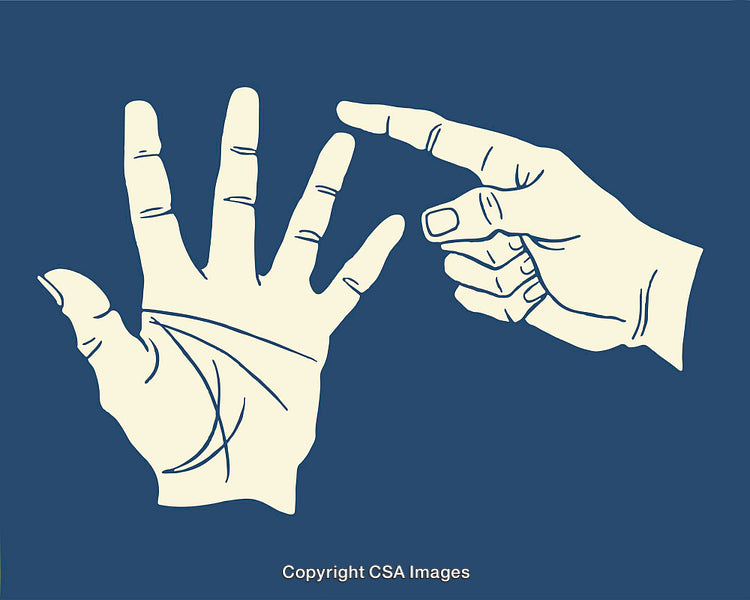 Palmistry Illustration Depicting Hands in a Minimalist Style on a Solid Background