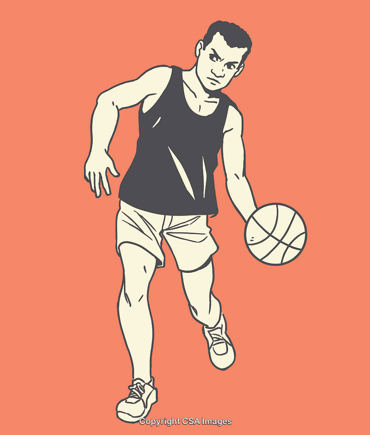 Illustration of a Basketball Player in Action on a Colored Background