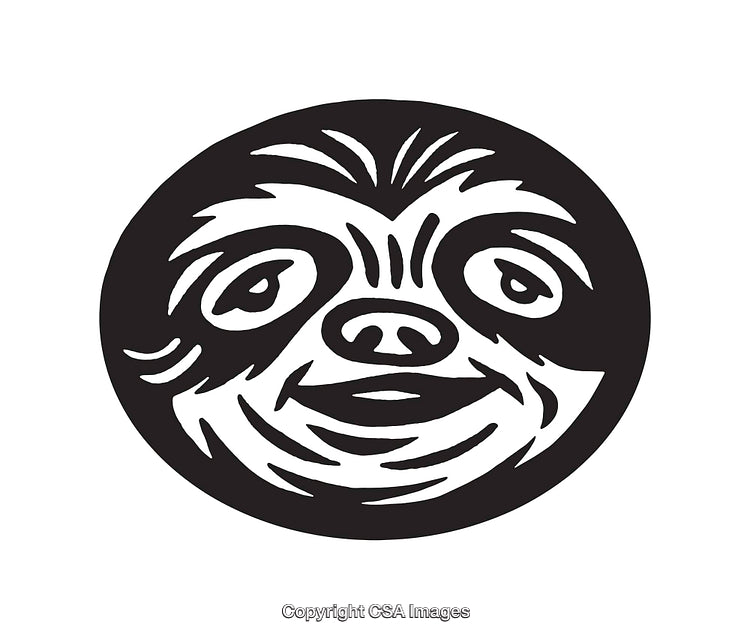 Black and White Line Art Sloth Illustration in Circular Design