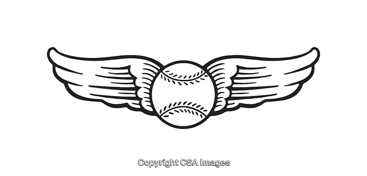 Winged Baseball Line Art Illustration in Black and White Design