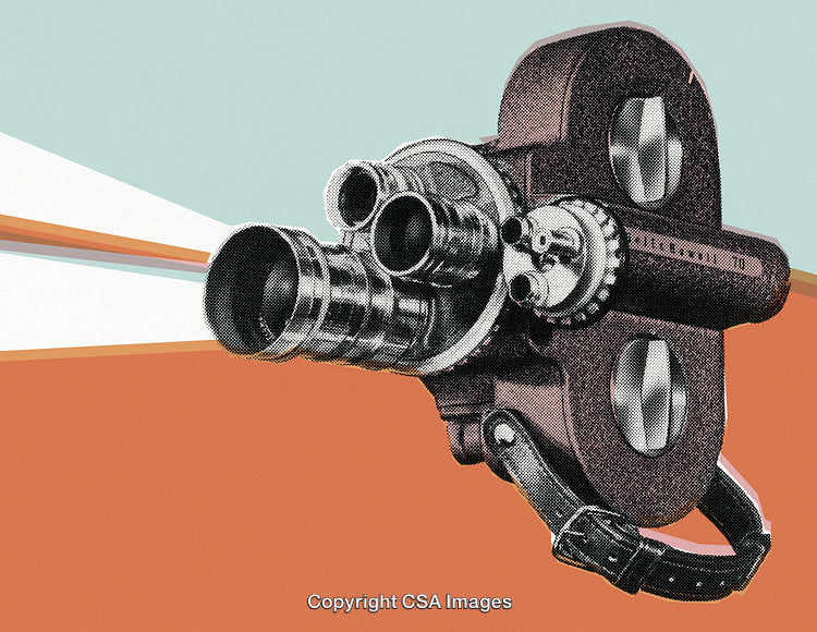 Vintage Movie Camera Pop Art Illustration With Retro Color Palette