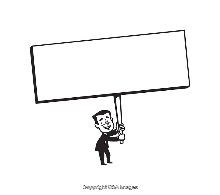 Retro Illustration of a Man Holding a Blank Signboard