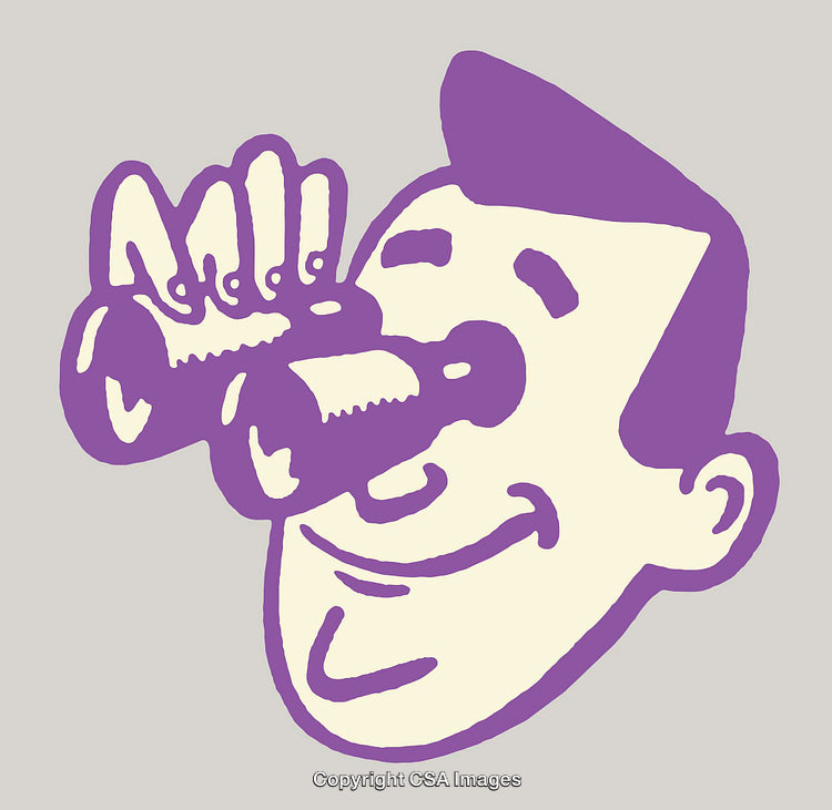 Purple Line Art Illustration of Person Observing with Binoculars