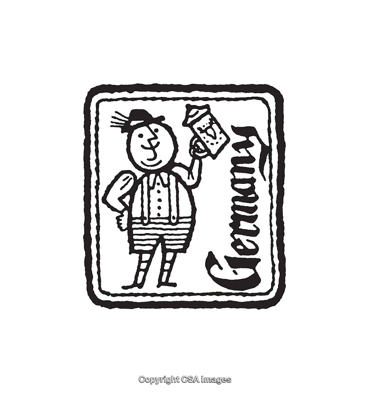 Traditional German Figure Holding Beer Mug in Black and White Line Art