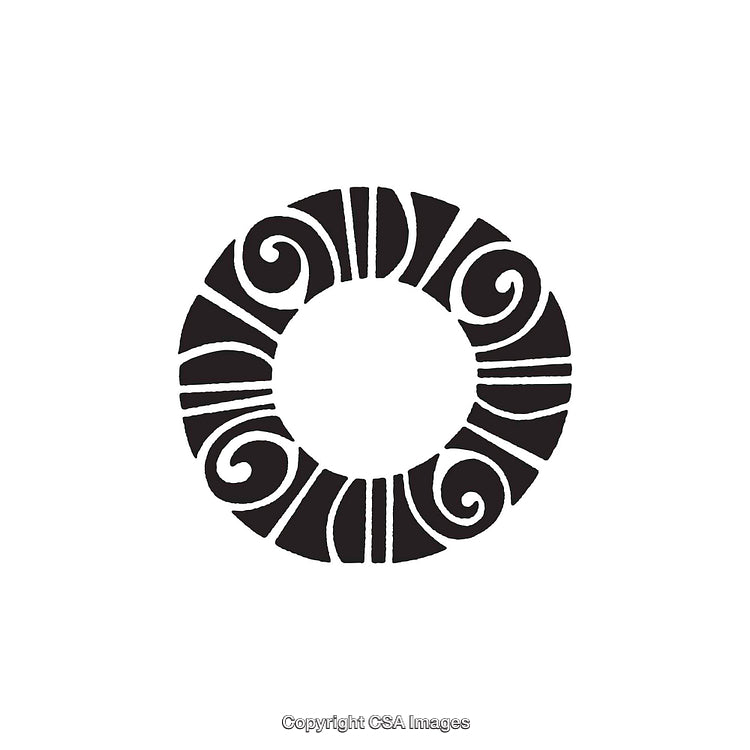 Circular Black and White Dingbat Design with Swirl Patterns