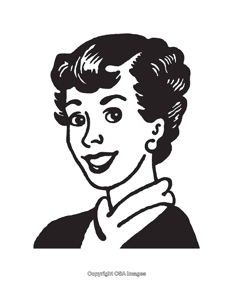 Vintage Black and White Retro Style Woman Line Art Illustration