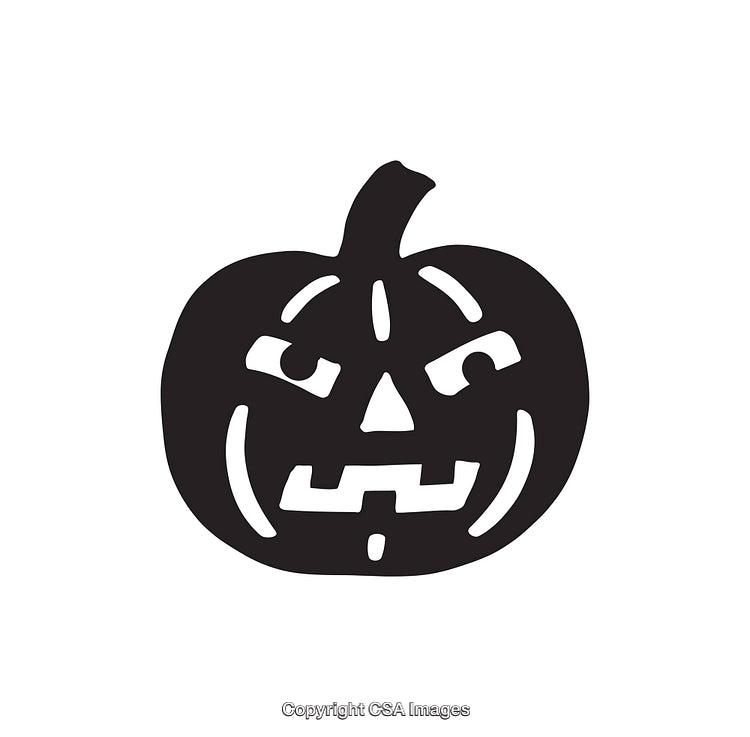 Black and White Illustration of a Jack-O'-Lantern Pumpkin Face