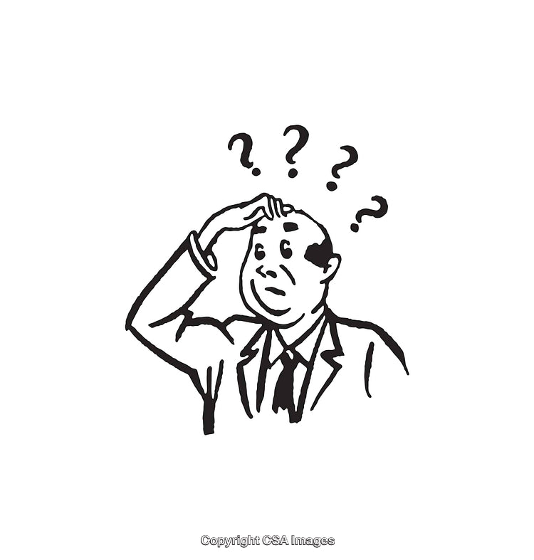 Confused Line Art Illustration of a Man Touching His Head