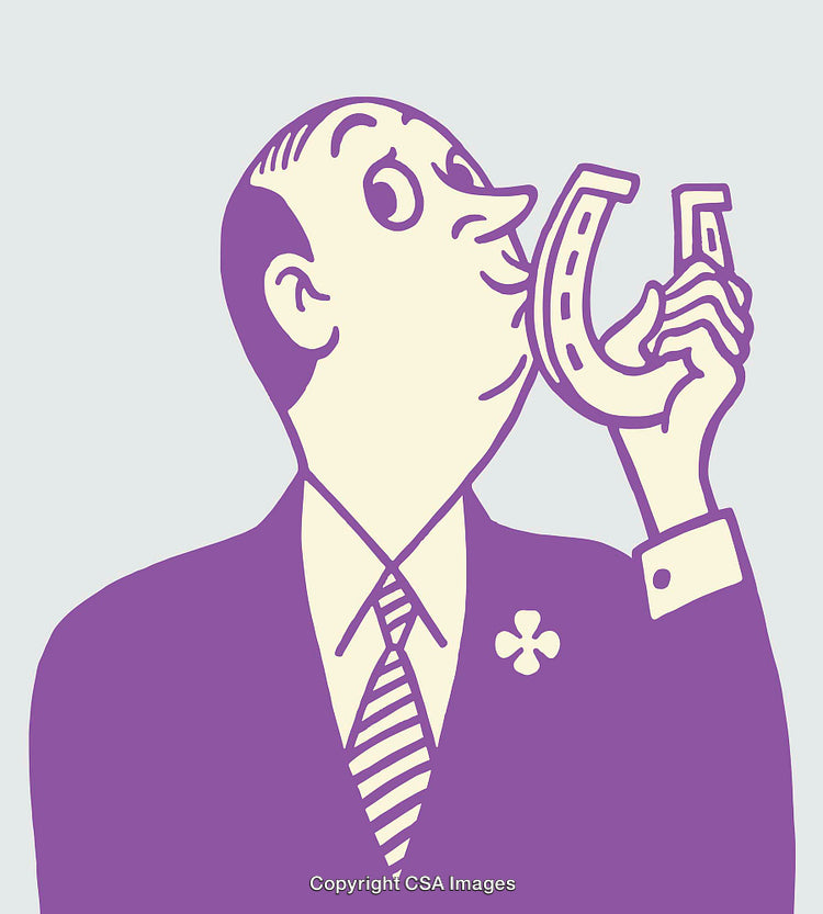 Vintage Line Art of a Man Interacting with a Horseshoe