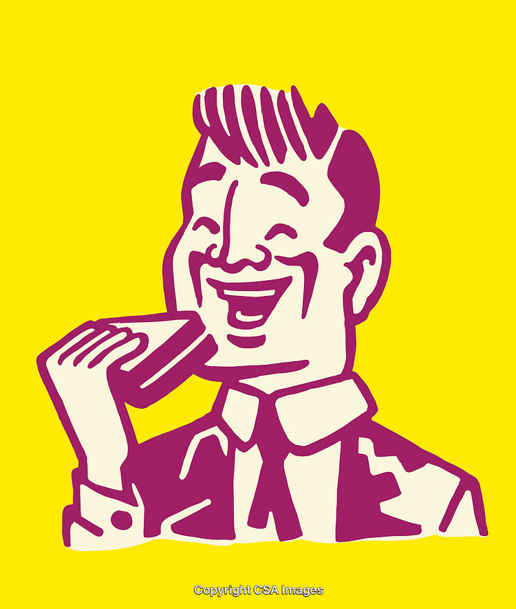 Abstract Illustration of a Happy Man Eating a Snack in Retro Style