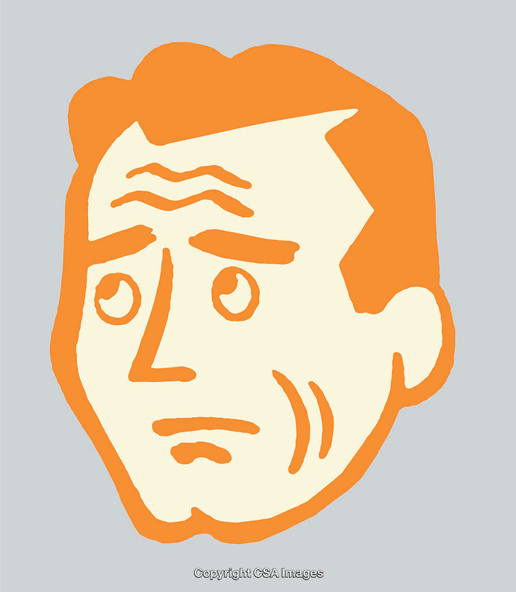 Colorful Illustrated Face Expressing Concern or Thoughtfulness