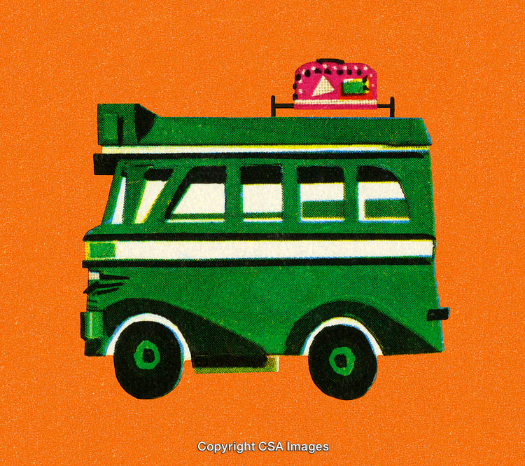 Retro Green Bus With Luggage Illustrates Travel and Adventure Concept
