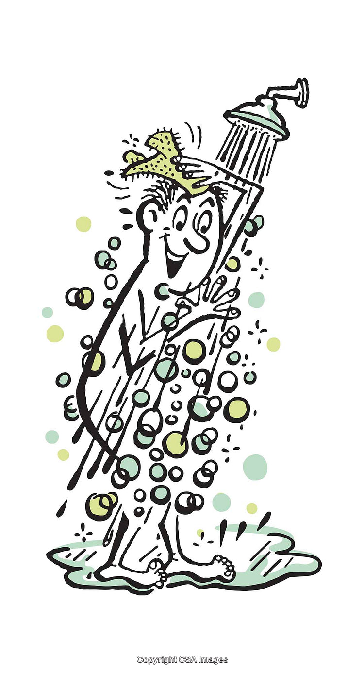Colorful Cartoon Illustration of a Person Enjoying a Shower