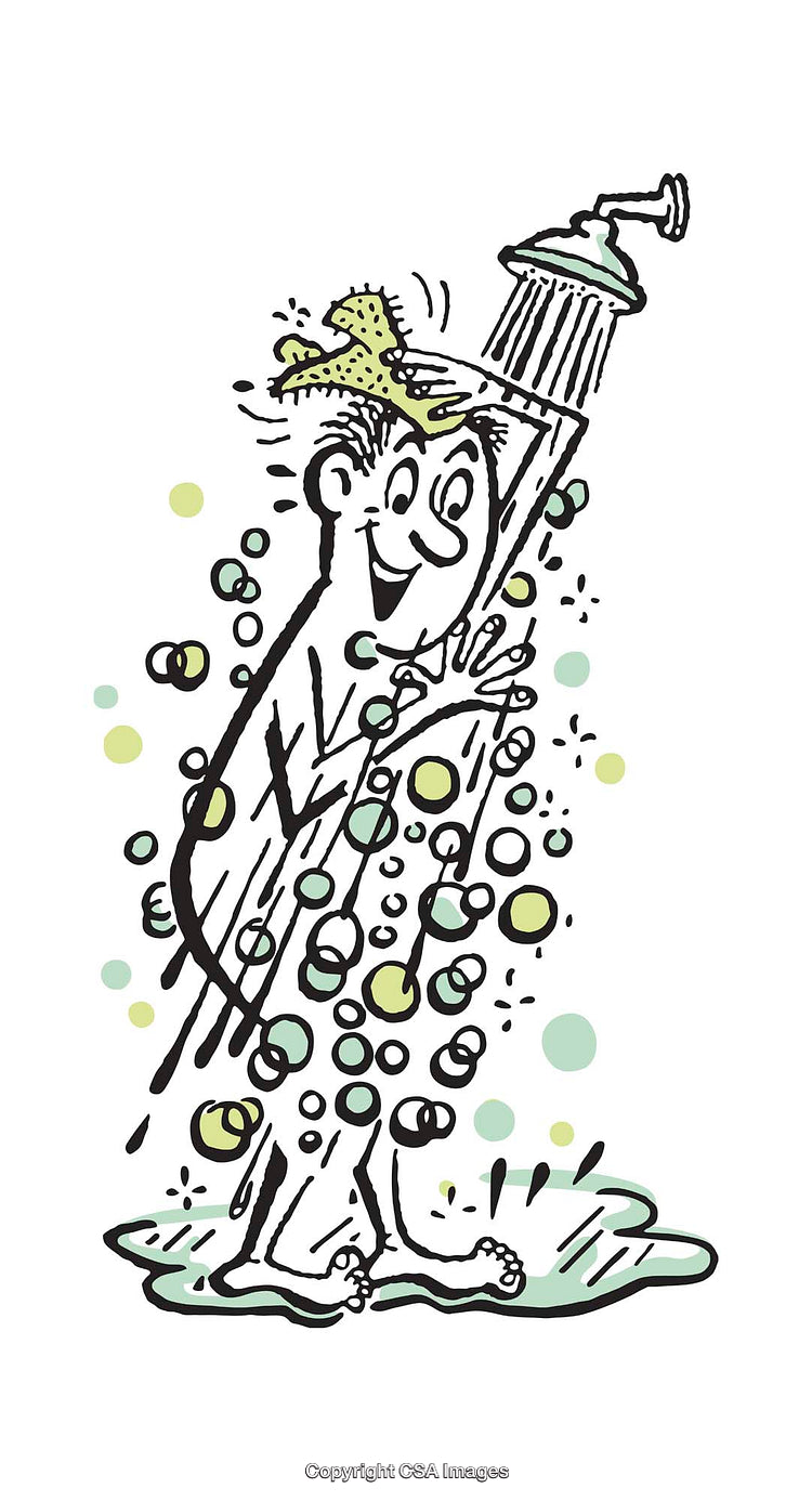Colorful Cartoon Illustration of a Person Enjoying a Shower